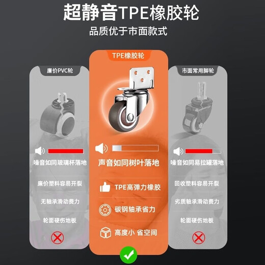 FANCYCHIC1484人好评侧装万向轮子家用L型脚轮耐用橡胶轮加厚滑轮移动底座 L型1寸万向活动1只价