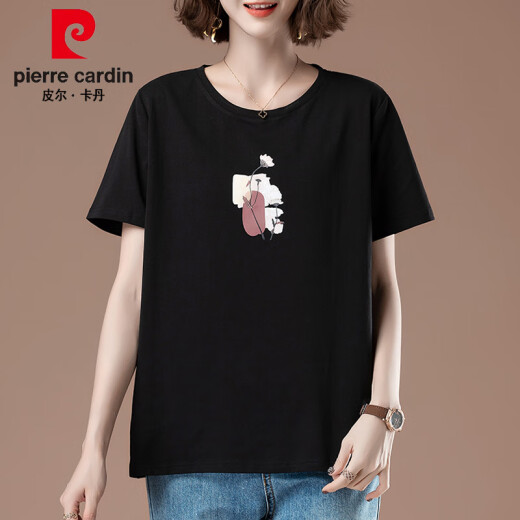 皮尔卡丹胖mm短袖t恤女夏季加大码女装宽松纯棉中年妈妈显瘦薄款百搭上衣 白色【9896款】 棉95%氨纶5% L 100-115斤