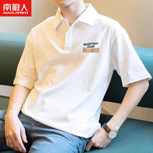 南极人日系潮流短袖男士polo衫2025夏季纯棉宽松情侣装上衣白色半袖t恤 【3895-WASP】白色 M 85-110斤