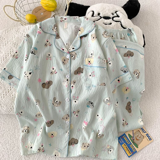 
Three-piece pajamas for women in summer short-sleeved shorts trousers cardigan student home clothes thin cartoon ladies suit 9905 meters white spade heart three-piece set L