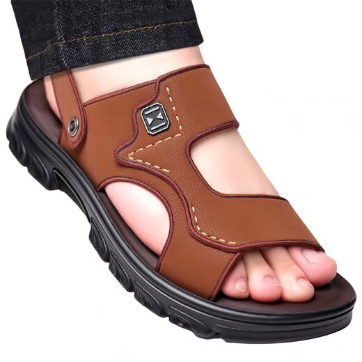 Prince Yierkang Sandalen Herrenimitation Kuhlädenschuhe für den Sommer 2025 Nicht rutschfeste wasserdichte Außensandalen Herren Sandalen Dual-Purple-Sandalen Wenzhou Lederschuhe 826+3 [Brown] 42 [Standardgröße]