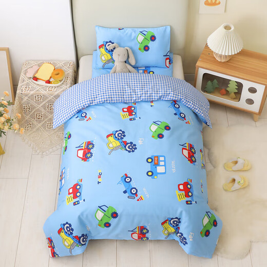 Children's cotton kindergarten quilt three-piece set for babies to take a nap in the kindergarten six-seven-piece set of baby pure cotton bedding Fanhoe-Car-Blue Single Quilt Cover