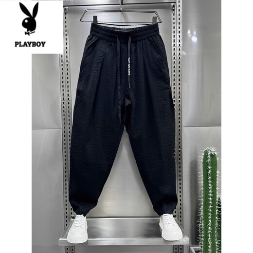 花花公子（PLAYBOY）夏季薄款棉麻休闲裤男冰丝垂感哈伦裤2025新款炸街宽松九分萝卜裤 咖色 XL 建议130-150斤