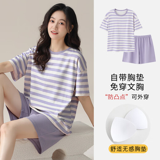姿伟祺睡衣女夏季2025新短袖莫代尔带胸垫网红风洋气外穿休闲薄款家居服 ABN-W12241 170 M(80-100斤)