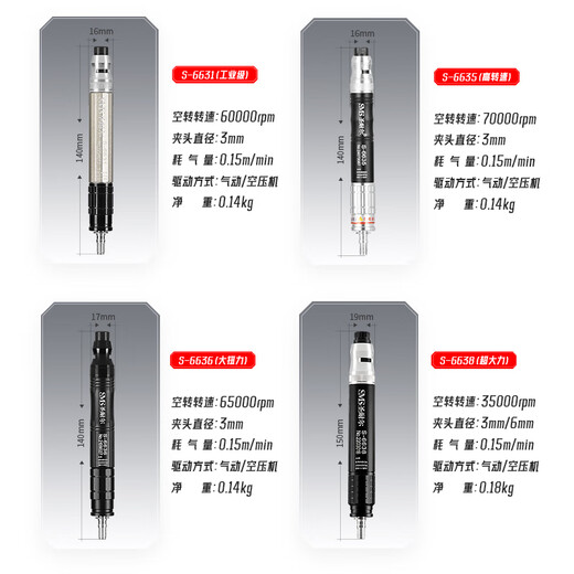 圣耐尔 台湾气动打磨机工业级风磨笔小型高速玉石雕刻磨抛光机打磨笔 S-6636简约款(不赠送磨头）