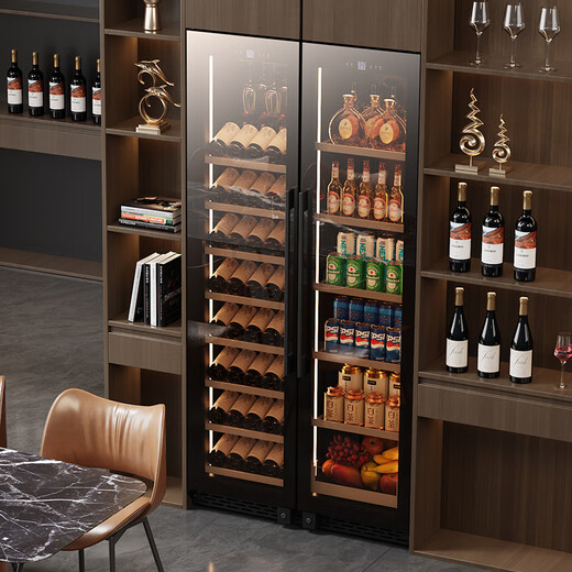 BAIKAILUN double-door thermostatic wine cabinet with double-door brown glass seamlessly embedded in large-capacity air-cooled frost-free office home tea beverage liquor wine fruit preservation refrigerator 1.8 meters | brown glass dual temperature zone | full display 210 bottles thick section