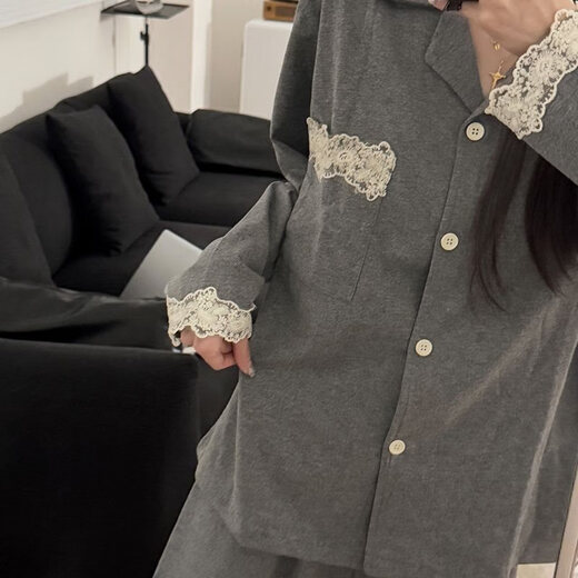 HUALIN FASHION女士棉睡衣春秋季蕾丝长袖家居服两件套 E6621 180 XL 【110-130斤】