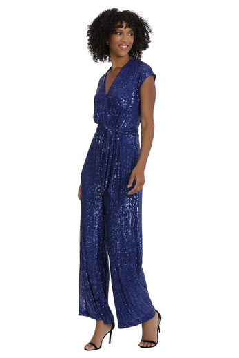 Maggy London Women's Holiday Pailletten Jumpsuit Event Cocktailparty V -Ausschnitt - Liangpin Blue 4