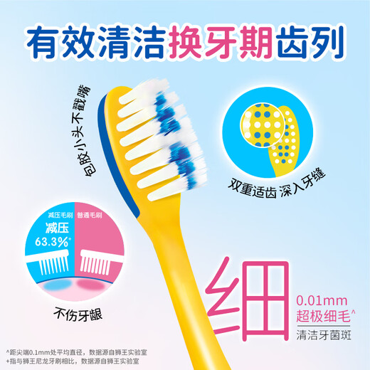Lion Fine Tooth Cleansing Antibacterial Super Fine Bristle Children's Toothbrush to Prevent Tooth Decay 6-12 Years Old 2 Pack New and Old Packaging Randomly