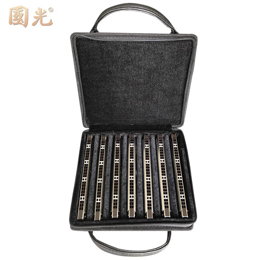 国光上海口琴24孔复音A/B/C/D/E/F/G调#口琴套装7调12调专业演奏 复音7支调套装黑色【限量版】