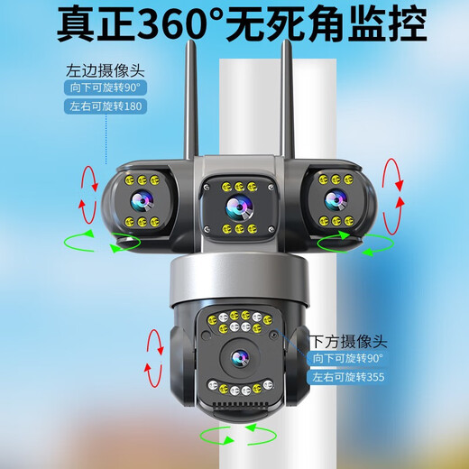 Ravish Cámara de vigilancia multiscreen Teléfono móvil Wifi Monitor de alta definición de alta definición 360 grados Sin ángulo muerto con visión nocturna Vista panorámica puede diálogo y rastrear la habitación impermeable de patio rural Wifi Wifi Versión de alta gama] Versión de vida de la batería de cuatro pantallas + 64G