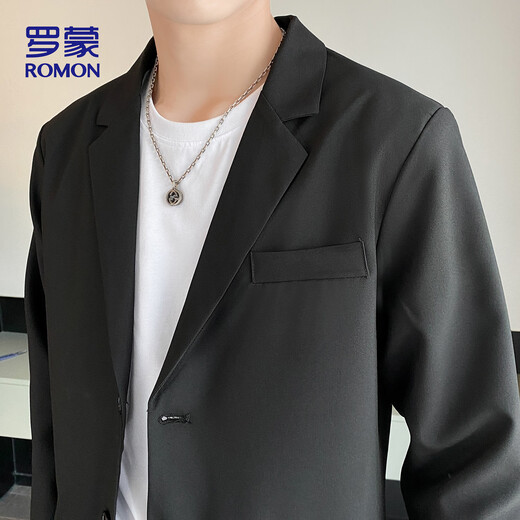 ROMON casual suit men's commuting suit easy to care versatile jacket loose professional formal wear ZHK13 black 3XL