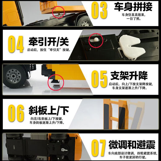 双鹰（DOUBLE E）大号遥控平板车半挂车充电动男孩拖车运输卡车汽车儿童玩具工程车 双鹰遥控平板拖车1米长 标配+2块充电电池共4块三年保修