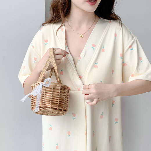 Cao Jingjia Sommer Kurzärärmelte schwanger Frauen Nachthemd mit Brustpolster Schwangerschaft Pyjamas 2025 Neues Krankenhaus kann beim Betreten des Kreislaufraums qSy16803 Kurzärärmelrock 2xl Größe empfohlenes Gewicht 135-148jin [Jin Equals 0,5 kg] tragen.