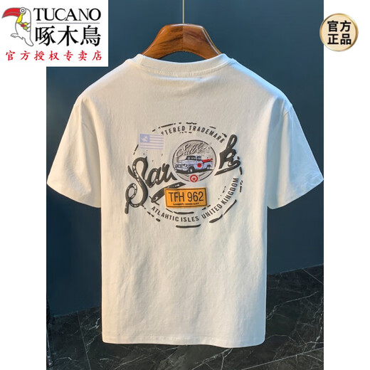 
Woodpecker (TUCANO) white T-shirt for men's summer new high-end trend printed T-shirt American light luxury Xinjiang cotton comfortable short-sleeved T-shirt White [JSW9906 white] M suitable for 90-108Jin [Jin equals 0.5 kg] wear