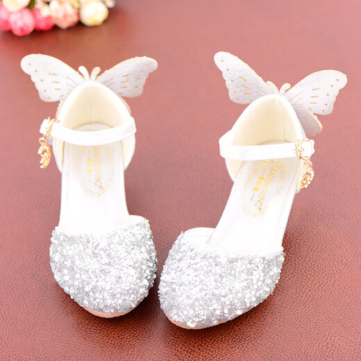 Ruiyang fashionable children's princess shoes crystal shoes girls high heels soft sole primary school students dress dance leather shoes silver with diamond A9928 silver 34 inner length 21 cm
