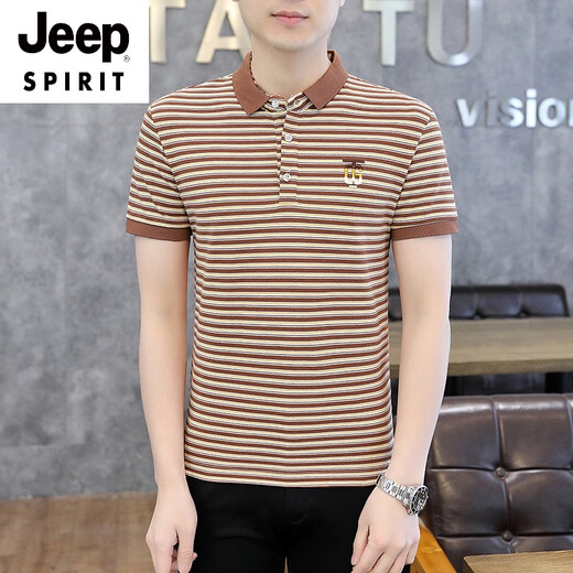 Jeep Spirit Brand Ice Silk T-shirt à manches courtes Été masculin 2025 New Colladed Striped Polo T-shirt Vêtements décontractés pour hommes Y6626 Gray L 170