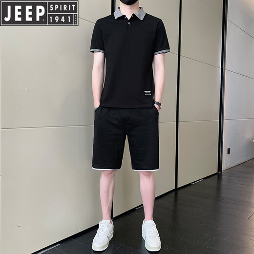 吉普（JEEP）运动休闲套装男士夏季薄款冰丝t恤短袖短裤两件套polo衫帅气百搭 白色9863(一套) M