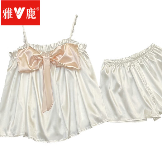 Yalu sweet suspender ice silk pajamas for women in summer 2025 new Korean style bow sexy suit home clothing FS_9214# cardigan double short lace pocket XL