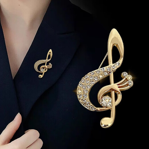 Meipai rhinestone note brooch, high-end women's exquisite niche design, luxury temperament corsage, clothes, suit pins and accessories, golden elegant temperament rhinestone note