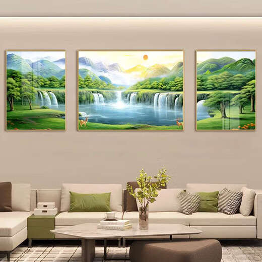 Yonghuan Back contre Jinshan salon suspendu peinture paysage peinture canapé fond arrière décoration peinture Fengshii West Wall Triptych 12596 Golden Aluminium Alloy