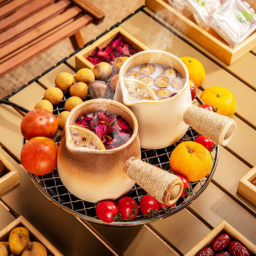 Recommended purchase and sale: Coarse pottery pot for cooking tea around the stove, roasted milk tea pot, ceramic side-handled teapot, large capacity, dry-firing, Moyu electric ceramic stove + Yueru striped side-handled pot + 4 cups