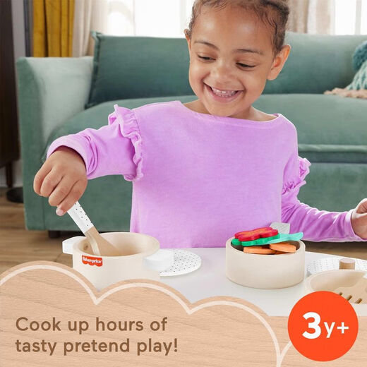 Fisher-Price children's kitchen role play wooden toys 19-piece set cooking game early education puzzle HXT83 US direct mail creative gift
