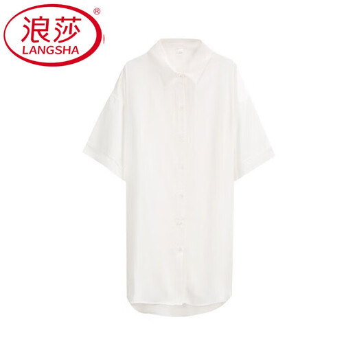 浪莎（LangSha）冰丝睡裙女春夏季情调衣薄款男友风时尚衬衫宽松款大码性感睡衣 白色 724 XL 170 140-150斤