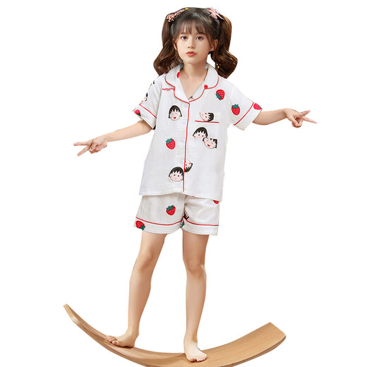 红豆（Hodo）女童睡衣夏季薄款2025新款纯棉纱布短袖卡通女孩中大童儿童家居服 LLJ-9918白色 170 12#【身高120-130CM