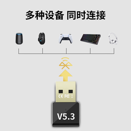 10,000-level USB Bluetooth adapter 5.3 receiver driver-free suitable for wireless keyboard and mouse headphones audio handle computer desktop external PC Bluetooth module transmitter