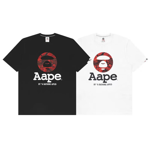 
AAPE short-sleeved ape man camouflage summer cartoon print loose versatile men and women tops, half-sleeved A691 black M