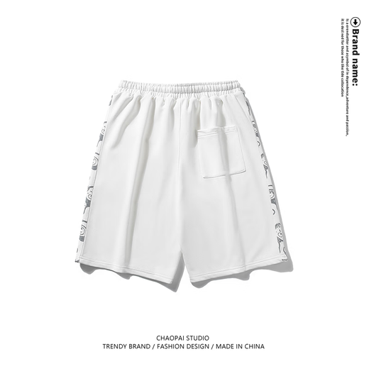 FAIR SPORT官方品牌短裤男夏季春秋潮流印花青年高街裤子男休闲百搭 FKS659白色(H) XL (建议125-140斤)