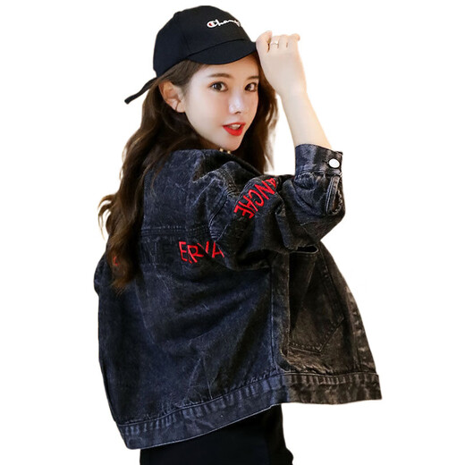 Rongxitu Black Denim Jacke Frauen Design Retro Hong Kong Style Lose Trend 9926# Bildstil [Schwarz] S [vorgeschlagen 80-95jin [Jin gleich 0,5 kg]]