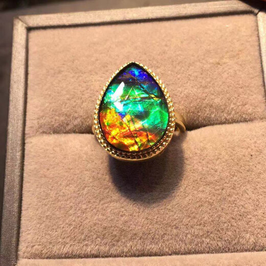Jinqi Canadian new other/other natural crystal/semi-precious stone 501-800 yuan gold ring ammolite stone ring