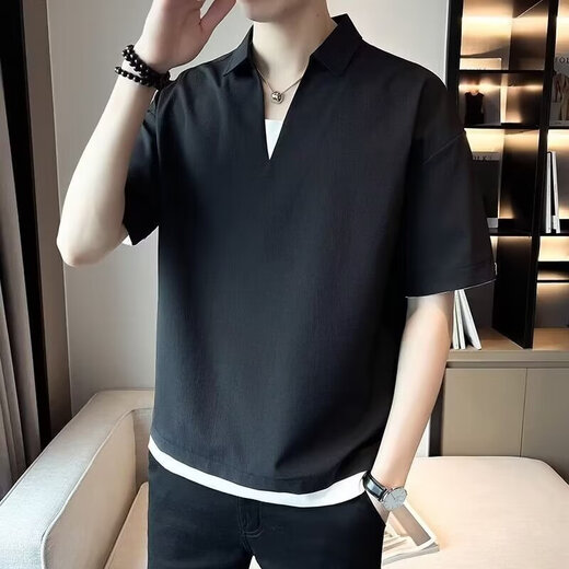 RONGXITU summer two-piece short-sleeved T-shirt men's Korean style trendy casual top 629-682 brown L