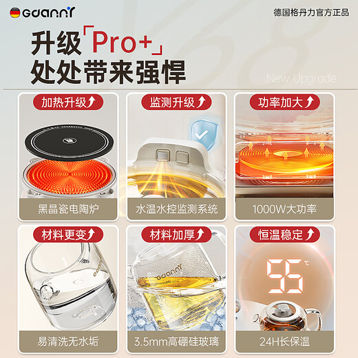 GDANNY German Health Kettle Full Glass Official Flagship Store Electric Boiling Water, Hot Water Stewing, Tea Stewing, Integrated Fully Automatic Constant Temperature New Electric Ceramic Stove for Mini Baby Milk Making Office Flagship Model - Microcrystalline Electric Ceramic Stove丨High Efficiency Heating 2L