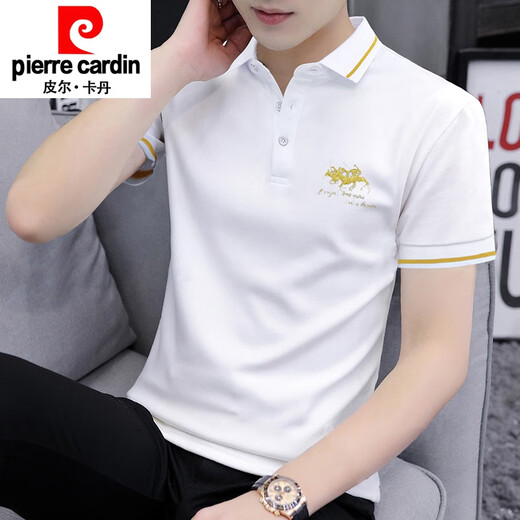 皮尔卡丹（pierre cardin）夏季短袖polo衫男潮牌刺绣领子t恤时尚百搭薄款纯色男ins翻领 白色 s5012 M  95-115斤