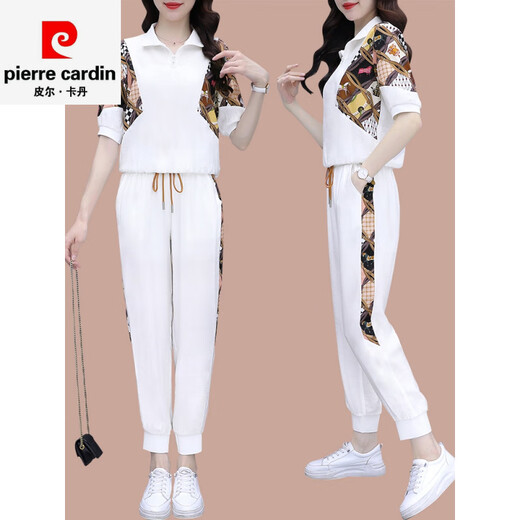 皮尔卡丹冰丝休闲运动套装女夏季2025新款跑步服显瘦时尚洋气质短袖两件套 (1389)黑色 M (建议100斤以下)