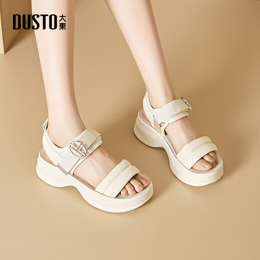 Dadong (Dusto) Dadong Sports Sandals Chaussures féminines 2024 Été Nouveau style décontracté High Heel Flat Velcro Open ToEd Chaussures 5022 Beige 38