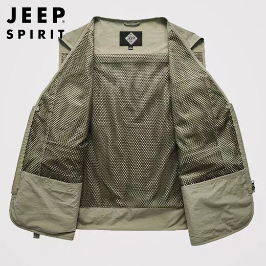 JEEP SPIRIT Jeep Working Vest Men's Spring and Summer Fishing Vest Function Multi-Pocket Jacket Men's Clothing Khaki 3XL
