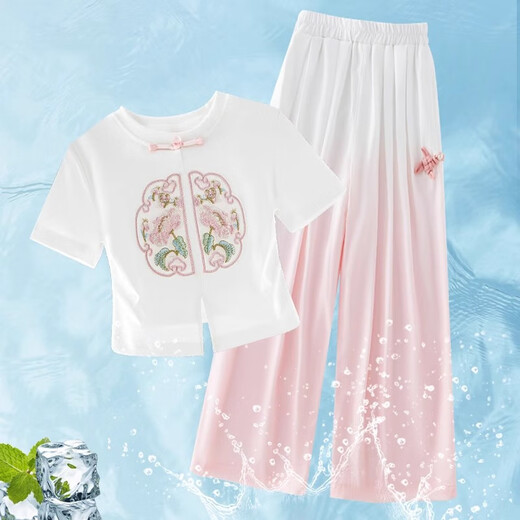 NICKYBABY女童国风套装夏季多巴胺2025新款儿童新中式夏装两件套女大童夏天 15117渐变紫+9922白色 160 cm