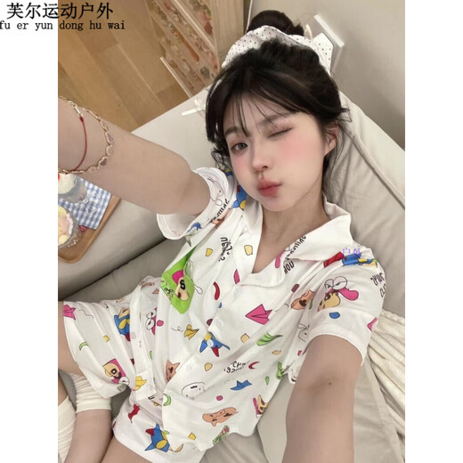 阿尤布蜡笔小新睡衣日系三件套蜡笔小新睡衣女夏季天薄款短袖长裤 KK-14101[短袖]三件套 XL [建议120-135斤]