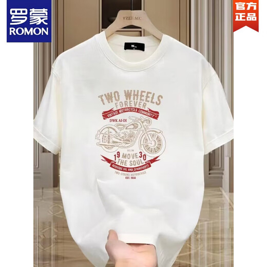 罗蒙（ROMON）重磅纯棉短袖T恤男夏季复古摩托机车印花正肩圆领半袖体恤男新品 683黑色 S (建议80-100斤)