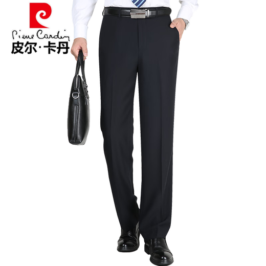 皮尔卡丹（pierre cardin）超垂免烫桑蚕丝男裤2025夏季薄款中年高腰直筒商务休闲西装男裤子 【黑色】 F9902 32 (2尺5腰围)