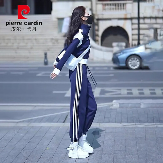 Pier Cardin plus velvet thickened sweatshirt set for women Autumn and Winter 2025 new street-fried casual sports two-piece set fashionable and fashionable, age-reducing, Tibetan blue plus velvet style [723] S [Suggested 80-100Jin [Jin equals 0.5 kg]]