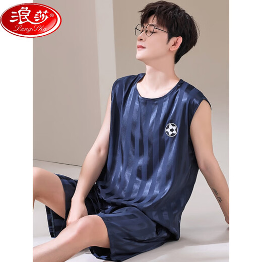 Langsha Pajamas Men's Veste Sans manches Suit en deux pièces Summer Summer Silk Silk Cool rapide Balle à séchage Uniforme Étudiant de grande taille [Costume sans manche en soie de glace] Q9902 L Men [100-125Jin [Jin est égal à 0,5 kg]]]