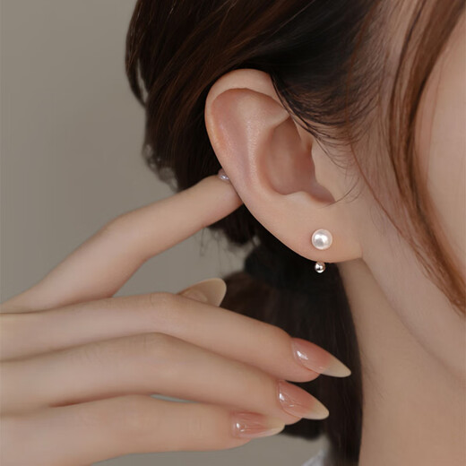 Bo Na Ling round bead earrings, feminine pearl niche design, simple high-end earrings, screw twist buckles, fashionable and versatile accessories, round bead earrings