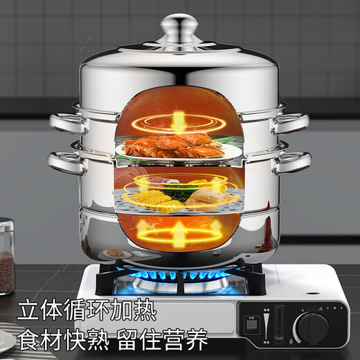 BSITN double-layer steamer two-layer 28cm stainless steel steamer gas stove steamer induction cooker steamer two-layer household 1228