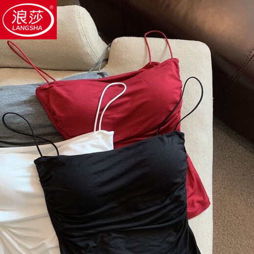 LangSha 2024 new hot girl pure desire pleated camisole women's summer spaghetti straps with sweet and spicy style sleeveless red one size