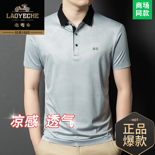 
Classic car high-end ice silk short-sleeved T-shirt men's summer thin business casual loose dad's lapel free ironing shirt 1365 models red XL 52